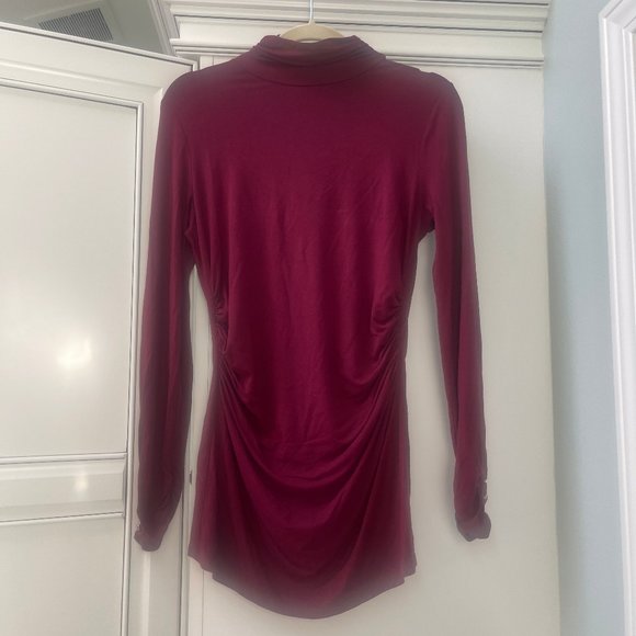 White House Black Market Cranberry Red Turtleneck, S, Button detail at wrists - Picture 1 of 7